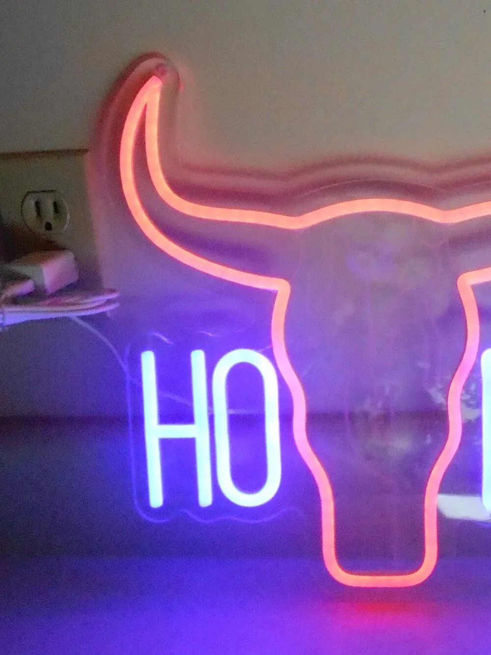 Howdy Longhorn Red & Blue LED Neon Sign-USB-Cactus Sun Mountain 13.5